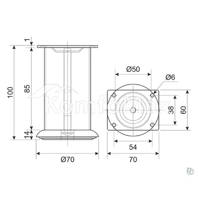 Ніжка меблева DS DZ 14/100 G2 104478 ЄвроЛайн d50мм. h100мм. хром