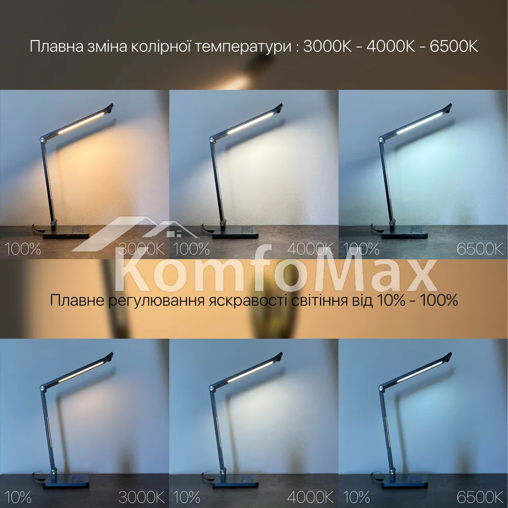 Настільна лампа Violux HILTON 10W 600LM 3000-6500К сірий металік  - фото 2