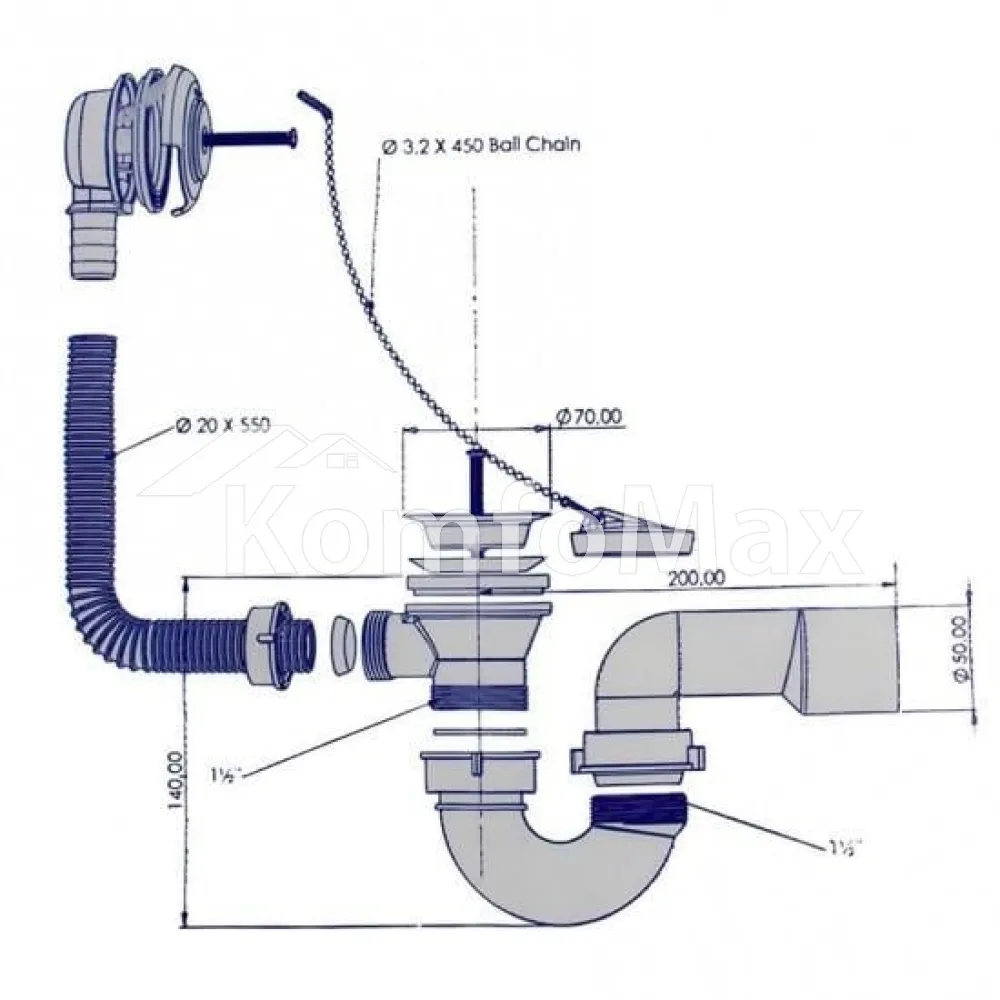Сифон для ванни Bakimay PL1521 з виходом до каналізації 40/50 мм  - фото 2