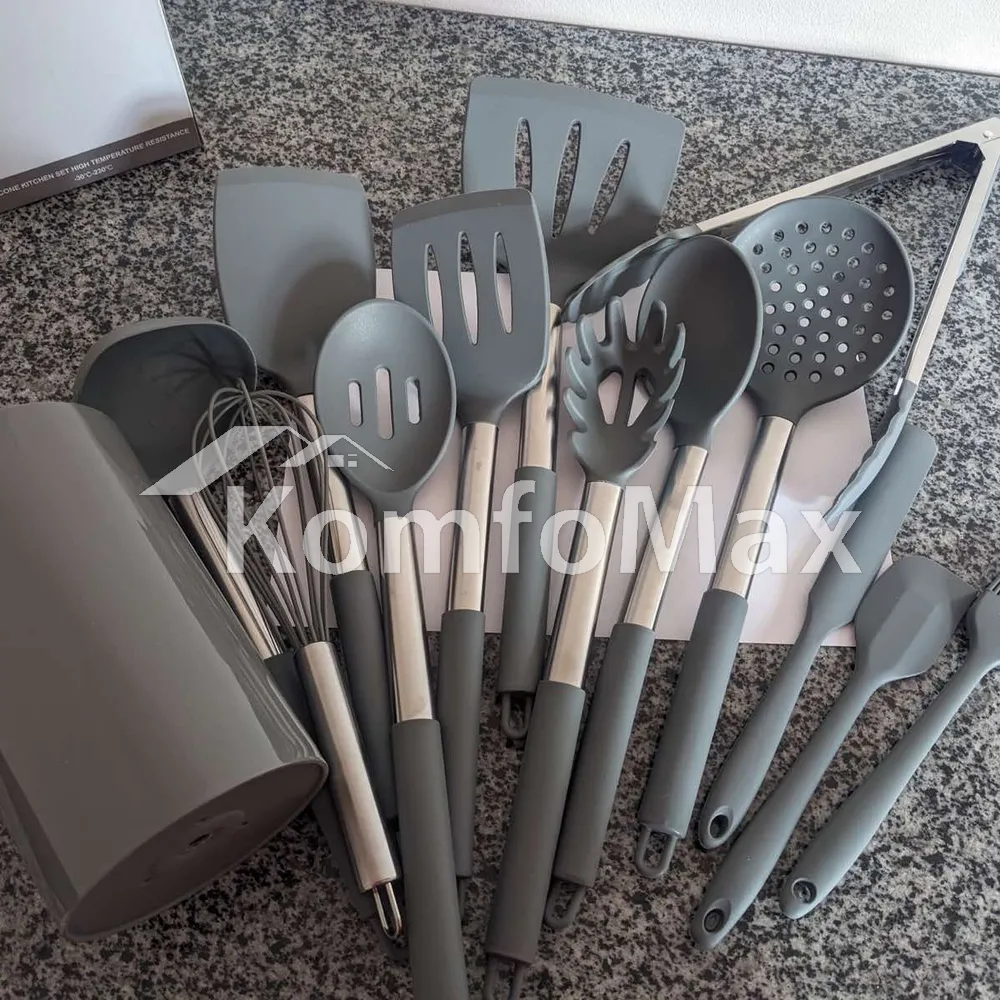 Набір кухонного приладдя Kitchenware set силікон 14 предметів, сірий  - фото 8