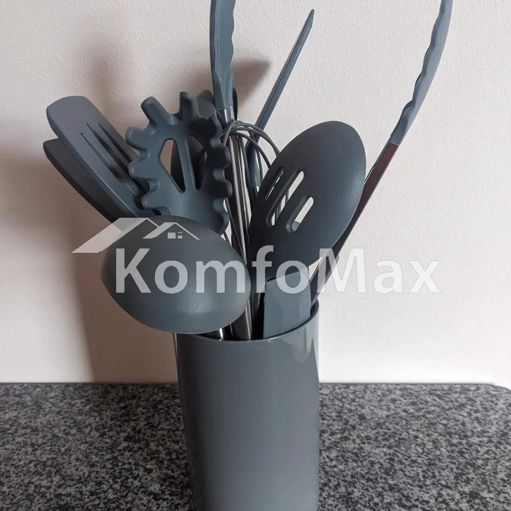 Набір кухонного приладдя Kitchenware set силікон 14 предметів, сірий  - фото 4