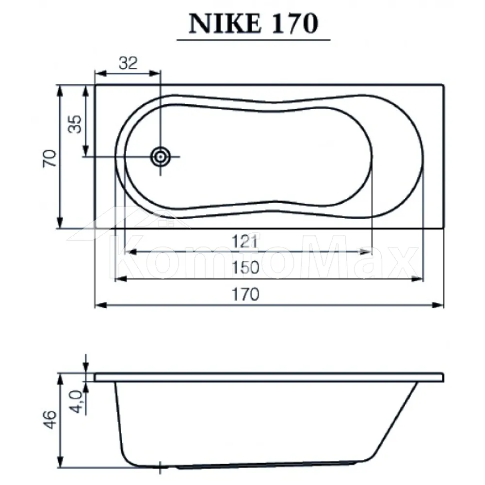 Ванна акрилова CERSANIT Nike 170x70 + ножки Тип 1  - фото 1