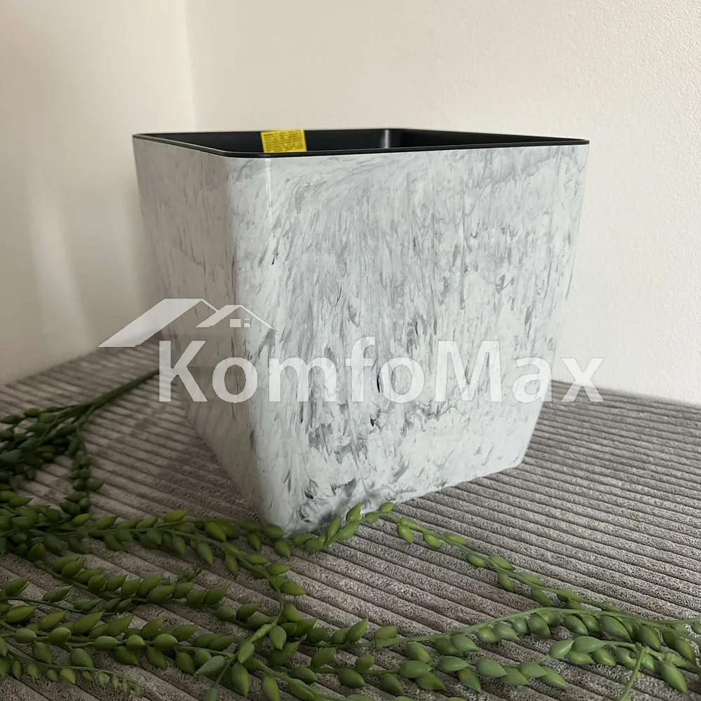 Горщик для квітів Квадро STONE низький 22х22см висота 21см білий мармур 