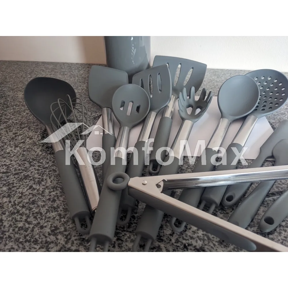 Набір кухонного приладдя Kitchenware set силікон 14 предметів, сірий  - фото 11