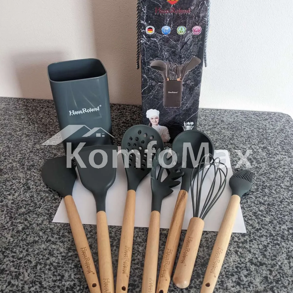 Набір кухонного приладдя Haus Roland HR93-3 силікон 8 предметів, Графіт  - фото 1