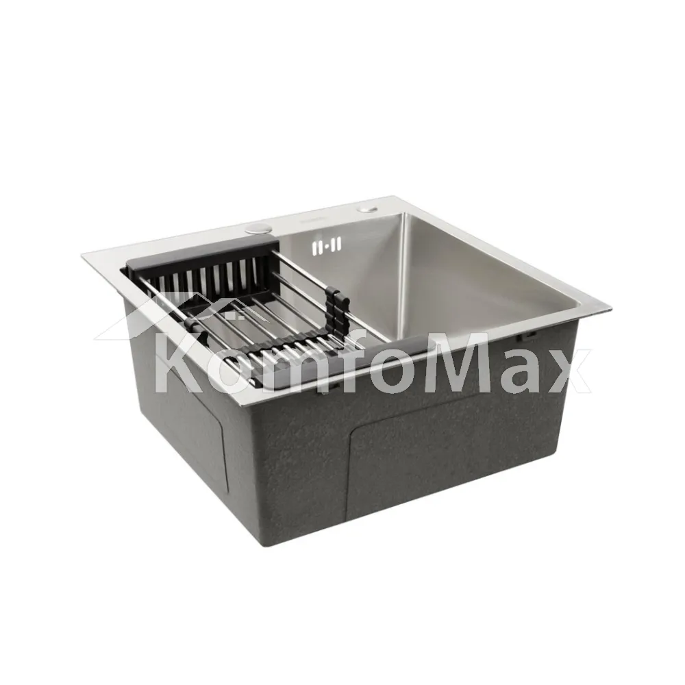 Мийка кухонна нержавійка Platinum Handmade 50х50см. (сифон круглий, 3,0/0,8)  - фото 1