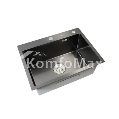 Мийка кухонна нержавійка PVD Platinum Handmade 70х50см. (два отвори, круглий сифон 3,0/ Чорна