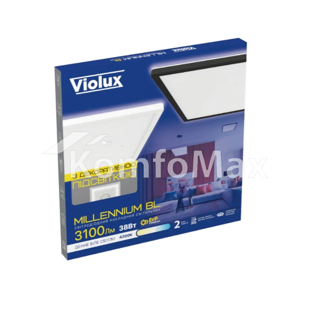 LED світильник Violux MILLENNIUM BL квадрат 38W 4200К ІР20 362138 білий  - фото 4