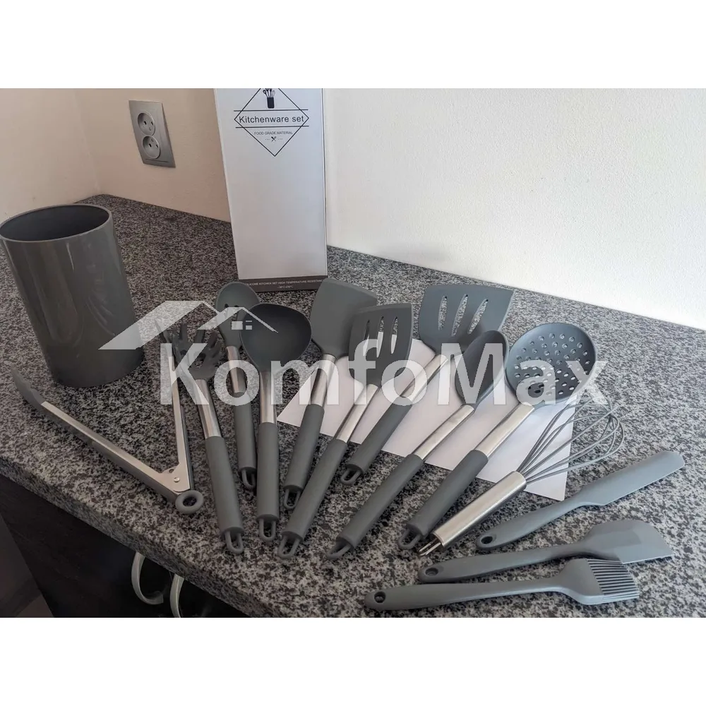 Набір кухонного приладдя Kitchenware set силікон 14 предметів, сірий  - фото 6