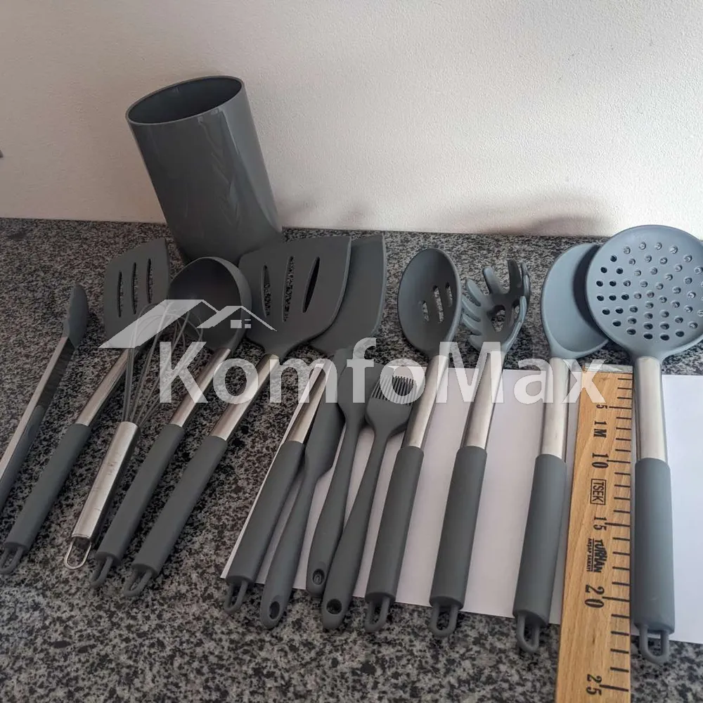 Набір кухонного приладдя Kitchenware set силікон 14 предметів, сірий  - фото 1