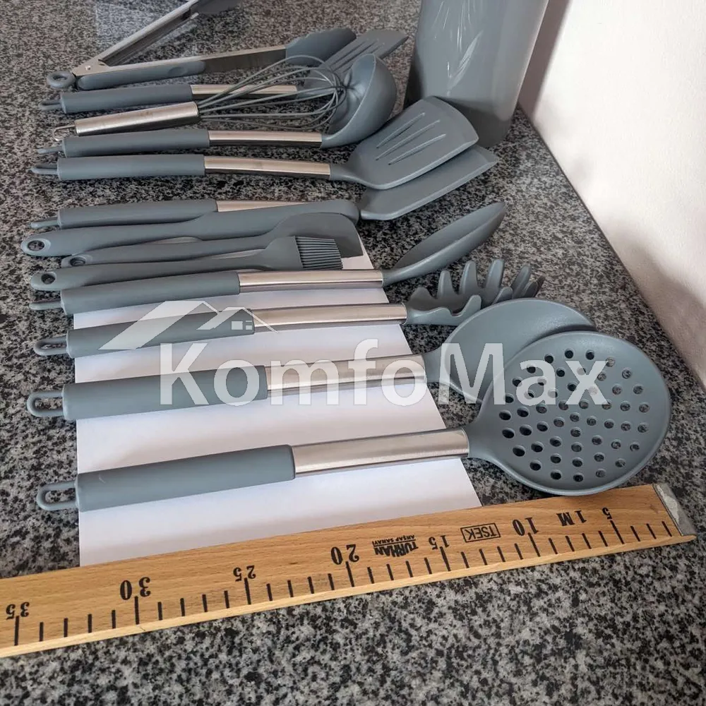 Набір кухонного приладдя Kitchenware set силікон 14 предметів, сірий  - фото 2