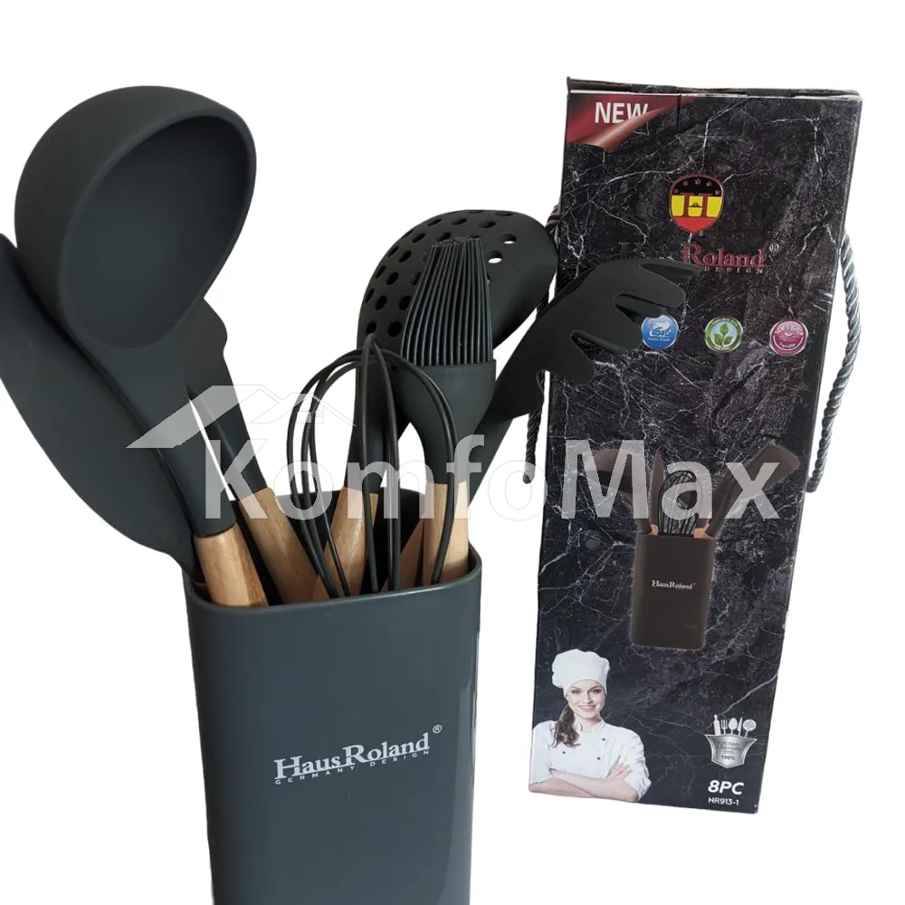 Набір кухонного приладдя Haus Roland HR93-3 силікон 8 предметів, Графіт 