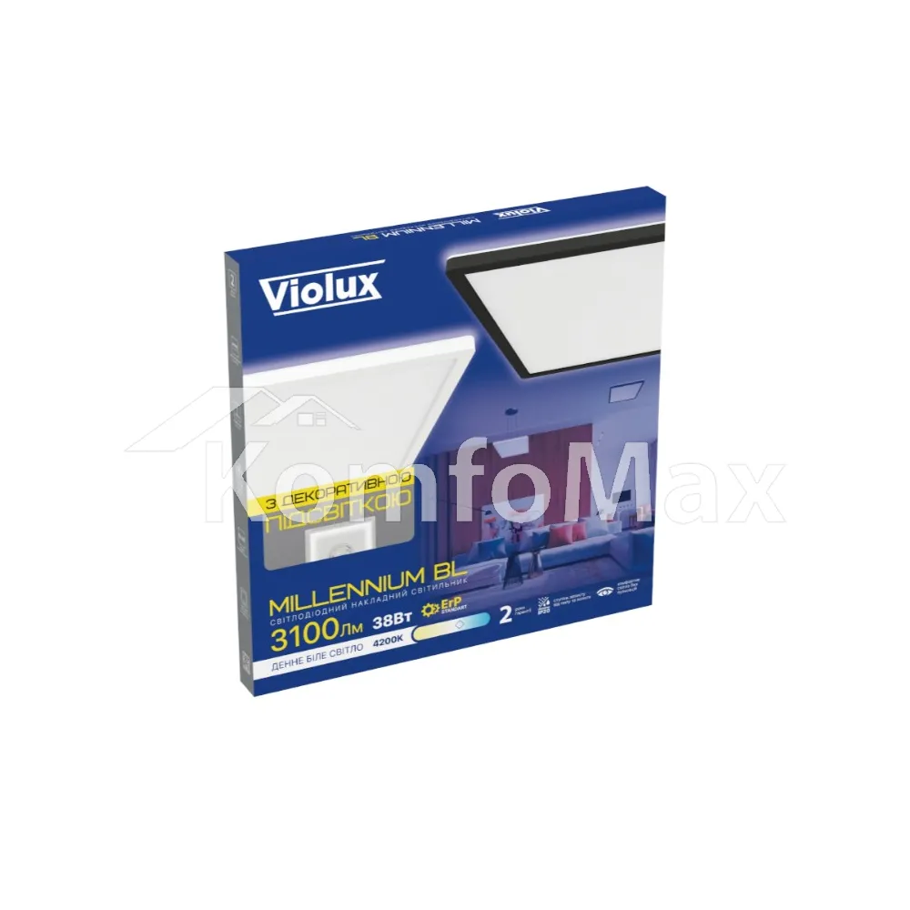 LED світильник Violux MILLENNIUM BL квадрат 38W 4200К ІР20 362138 білий  - фото 4