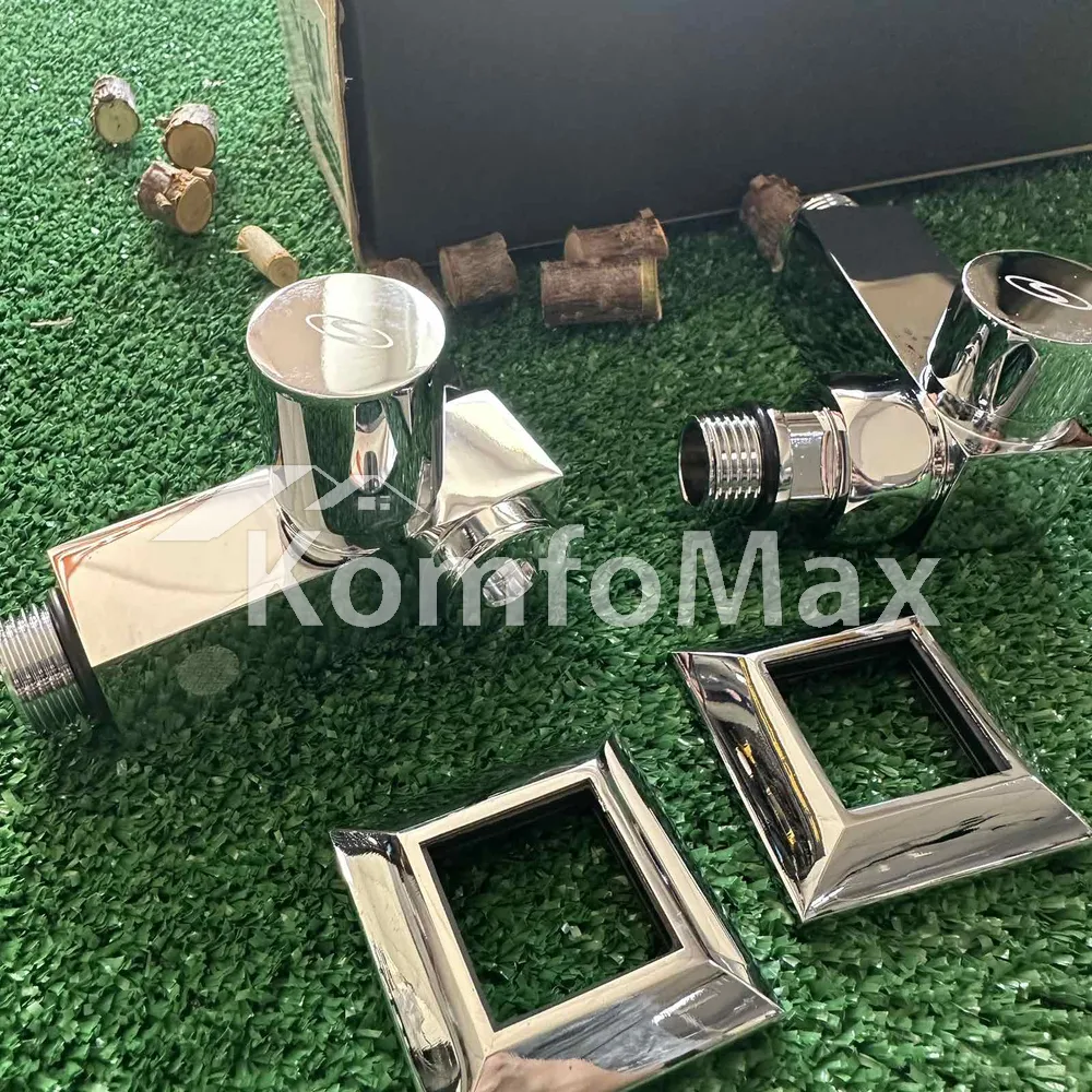 Комплект кранів для рушникосушки SOLOMON LUX 1/2″CUBE CHROM 8888_ТЕН вентильний кутовий з американкою  - фото 4