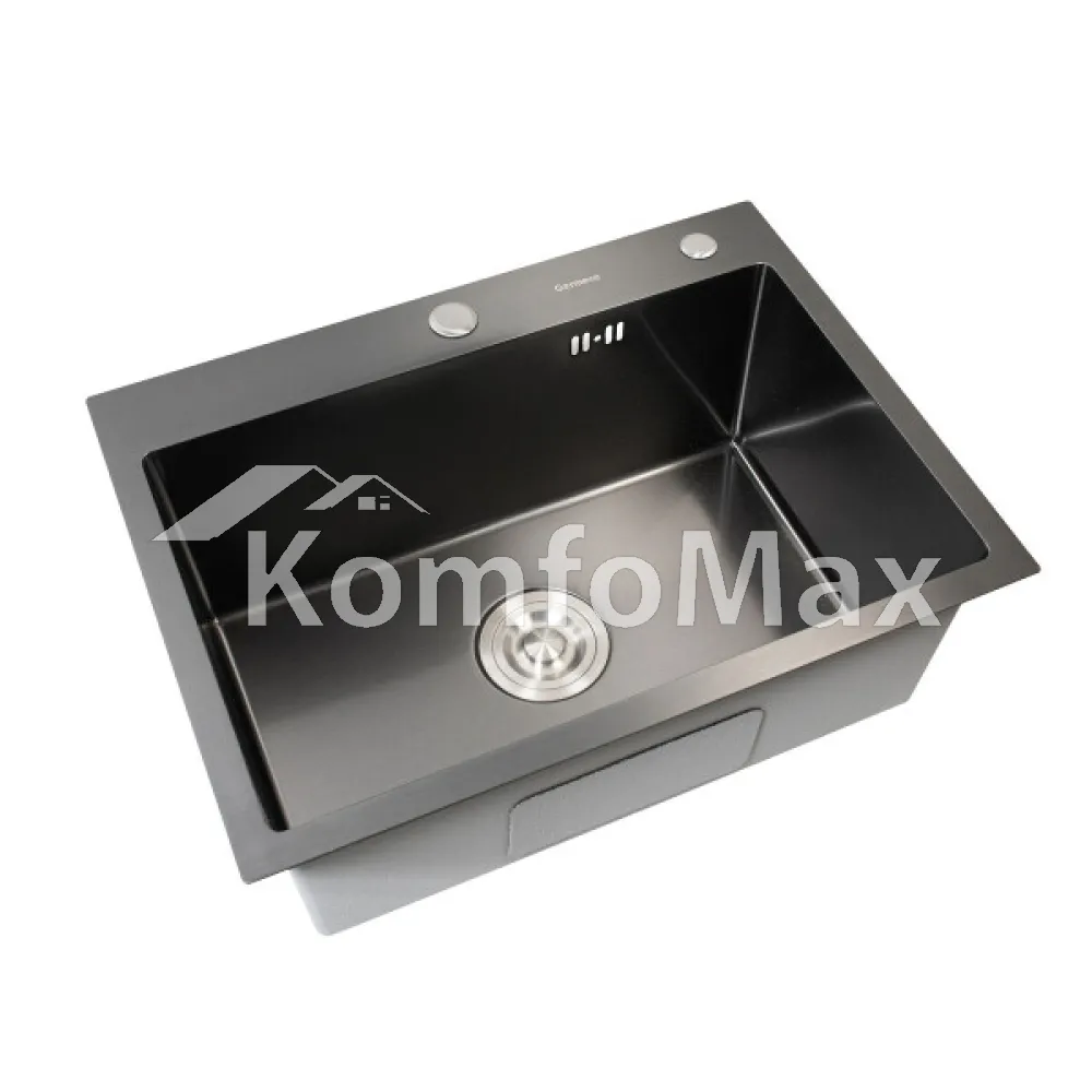 Мийка кухонна нержавійка PVD Platinum Handmade 70х50см. (два отвори, круглий сифон 3,0/ Чорна 