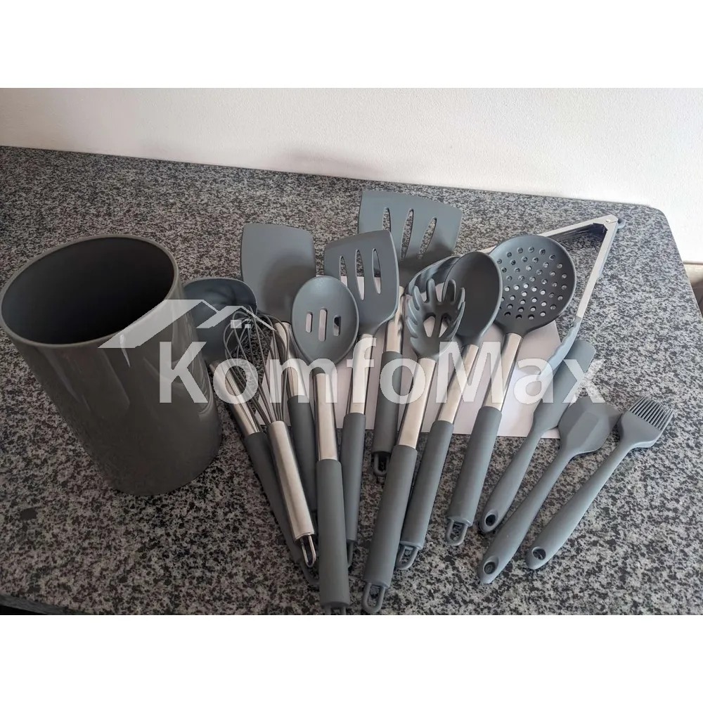 Набір кухонного приладдя Kitchenware set силікон 14 предметів, сірий  - фото 9