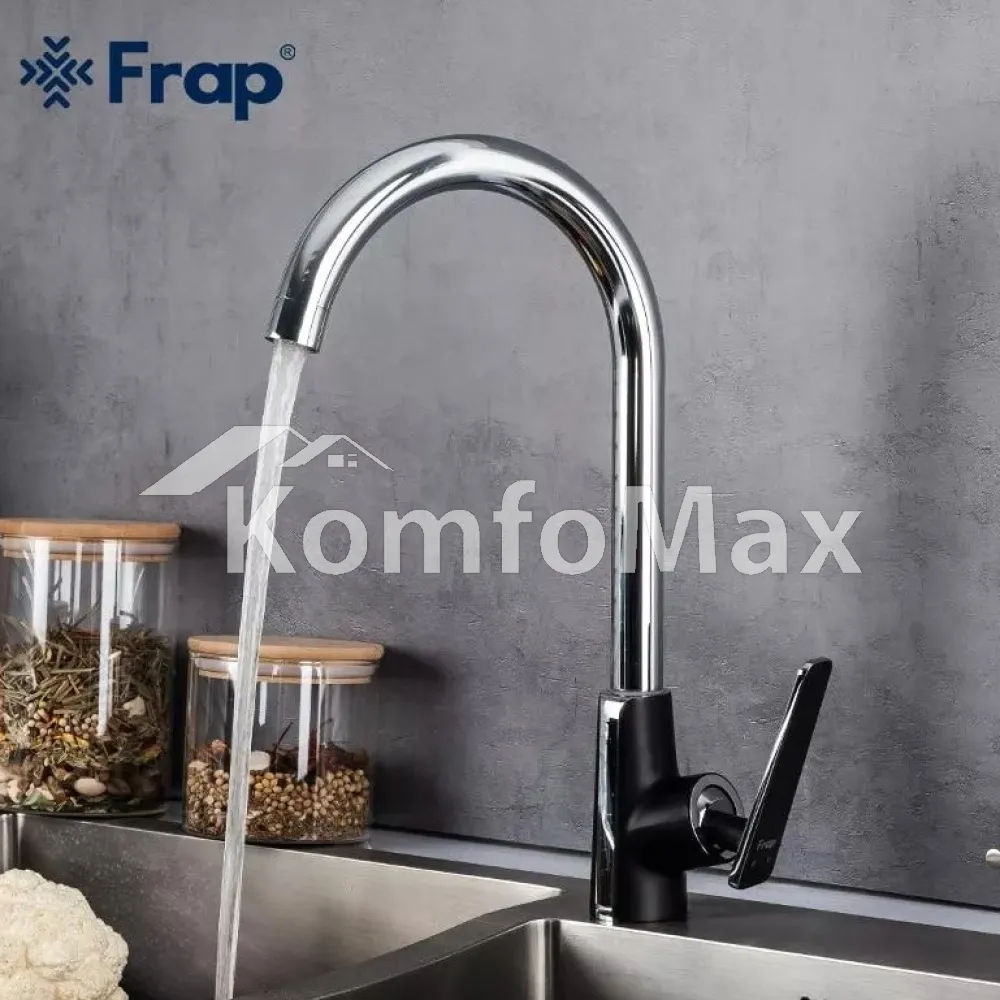 Змішувач для кухні Frap F4057, латунь чорний/хром  - фото 4
