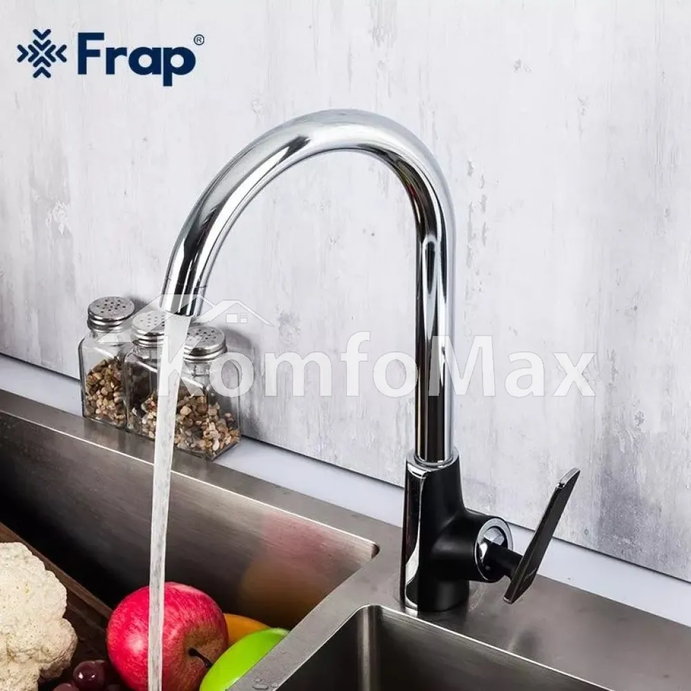 Змішувач для кухні Frap F4057, латунь чорний/хром  - фото 1