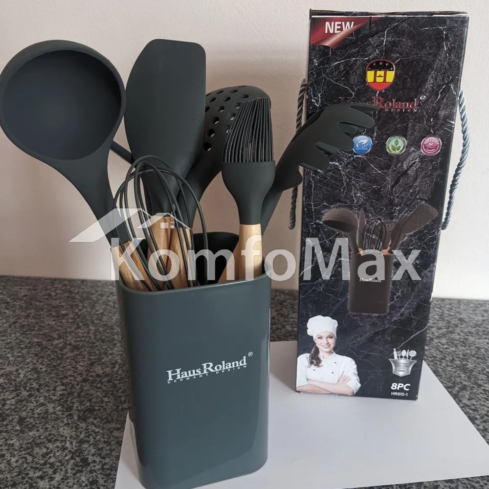 Набір кухонного приладдя Haus Roland HR93-3 силікон 8 предметів, Графіт  - фото 4