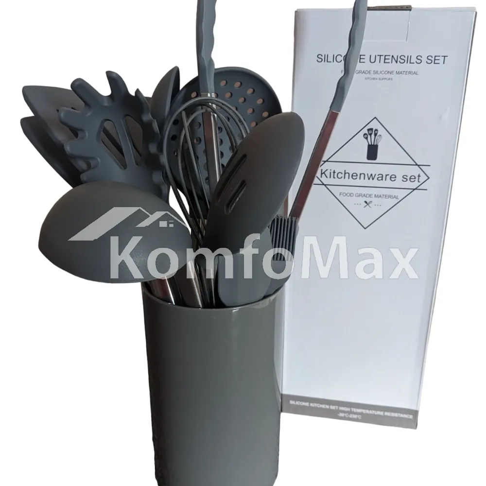 Набір кухонного приладдя Kitchenware set силікон 14 предметів, сірий 
