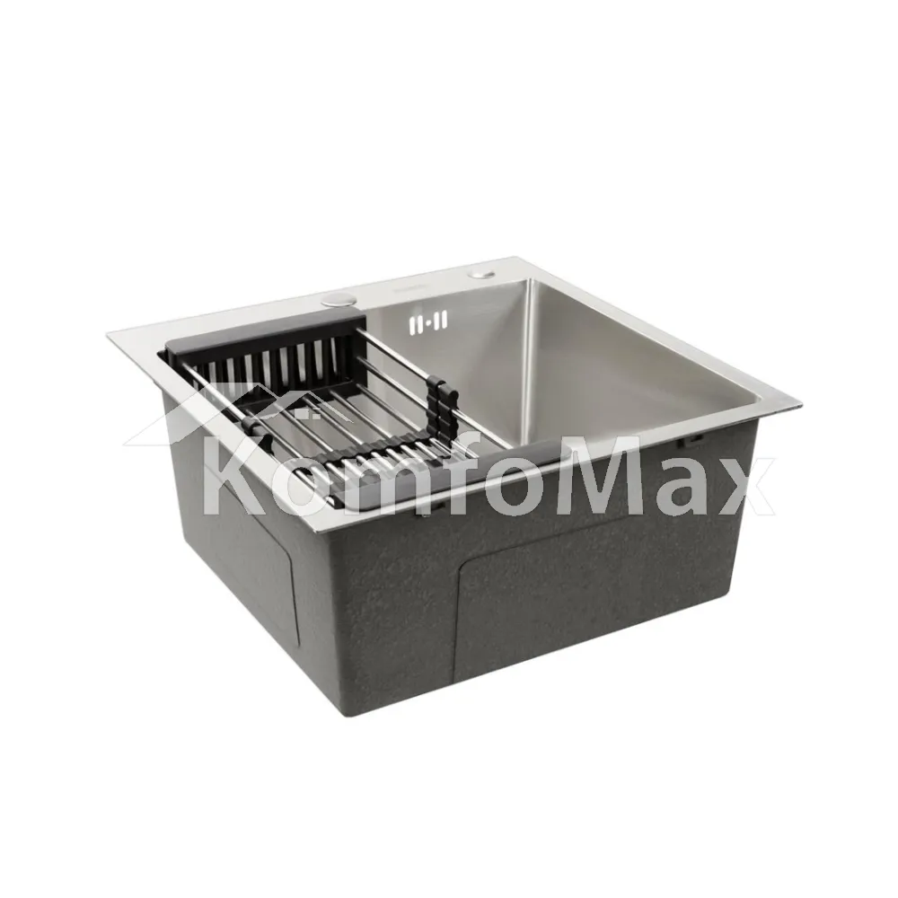 Мийка кухонна нержавійка Platinum Handmade 50х50см. (сифон круглий, 3,0/0,8)  - фото 1