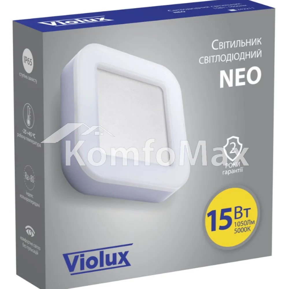 LED світильник Violux ДББ NEO VIOLUX квадрат 15W 4000K IP65 242211 білий  - фото 1