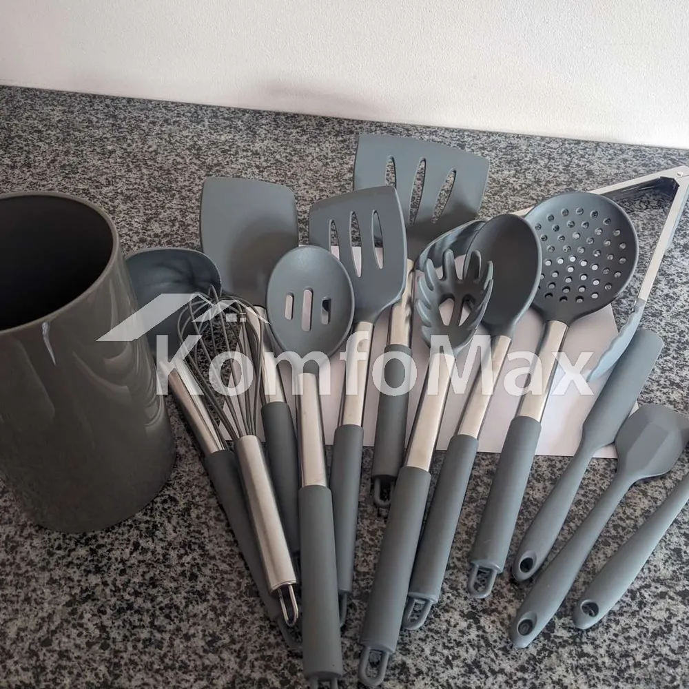 Набір кухонного приладдя Kitchenware set силікон 14 предметів, сірий  - фото 9