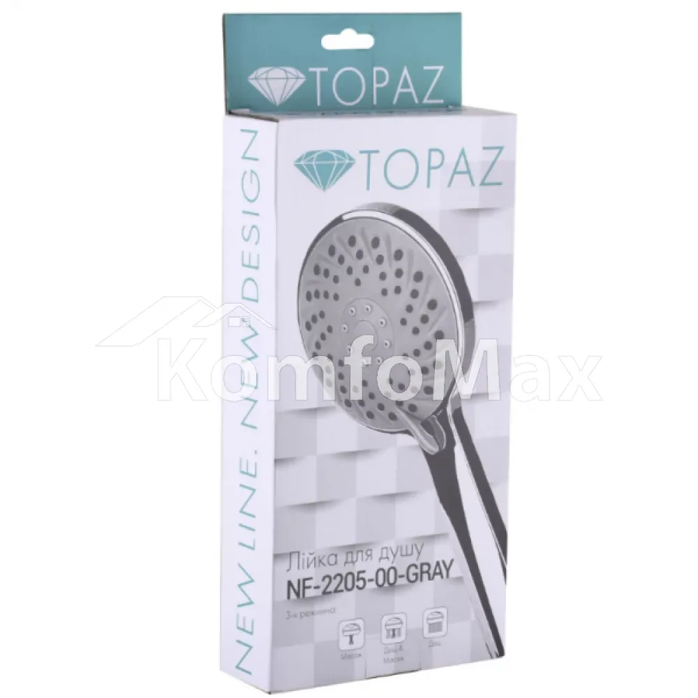 Лійка для душу Topaz NF-2205-00-GREY, на 3 режими  - фото 1