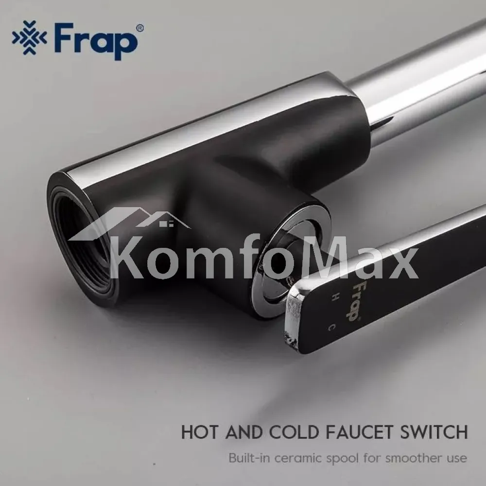 Змішувач для кухні Frap F4057, латунь чорний/хром  - фото 3