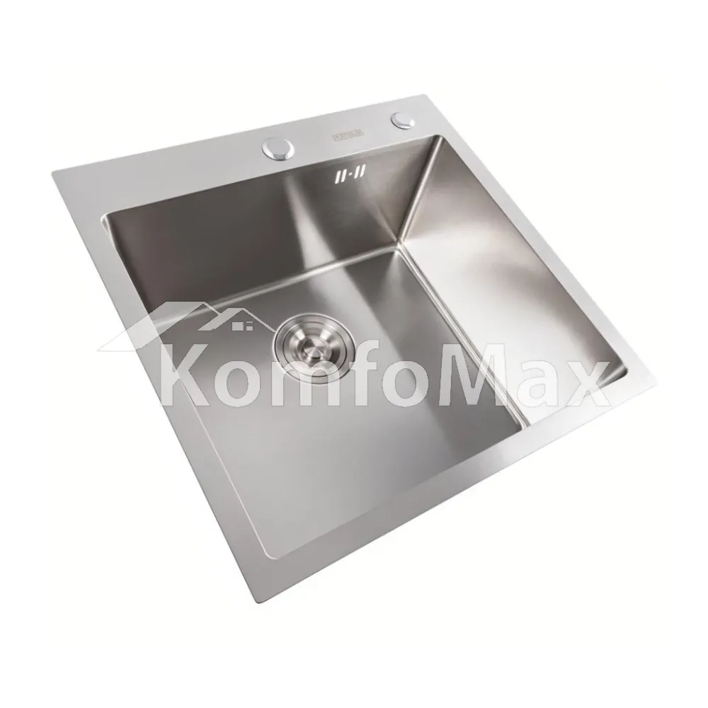 Мийка кухонна нержавійка Platinum Handmade 50х50см. (сифон круглий, 3,0/0,8)  - фото 4