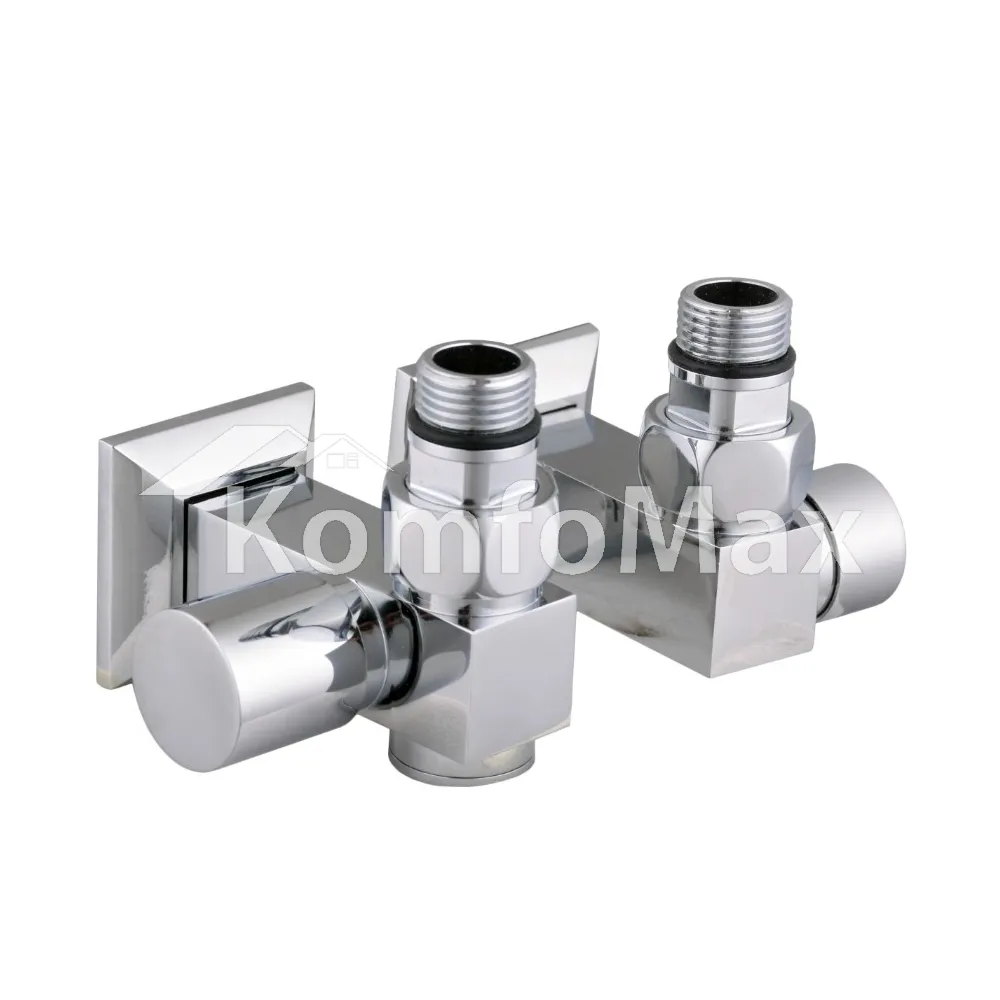 Комплект кранів для рушникосушки SOLOMON LUX 1/2″CUBE CHROM 8888_ТЕН вентильний кутовий з американкою 
