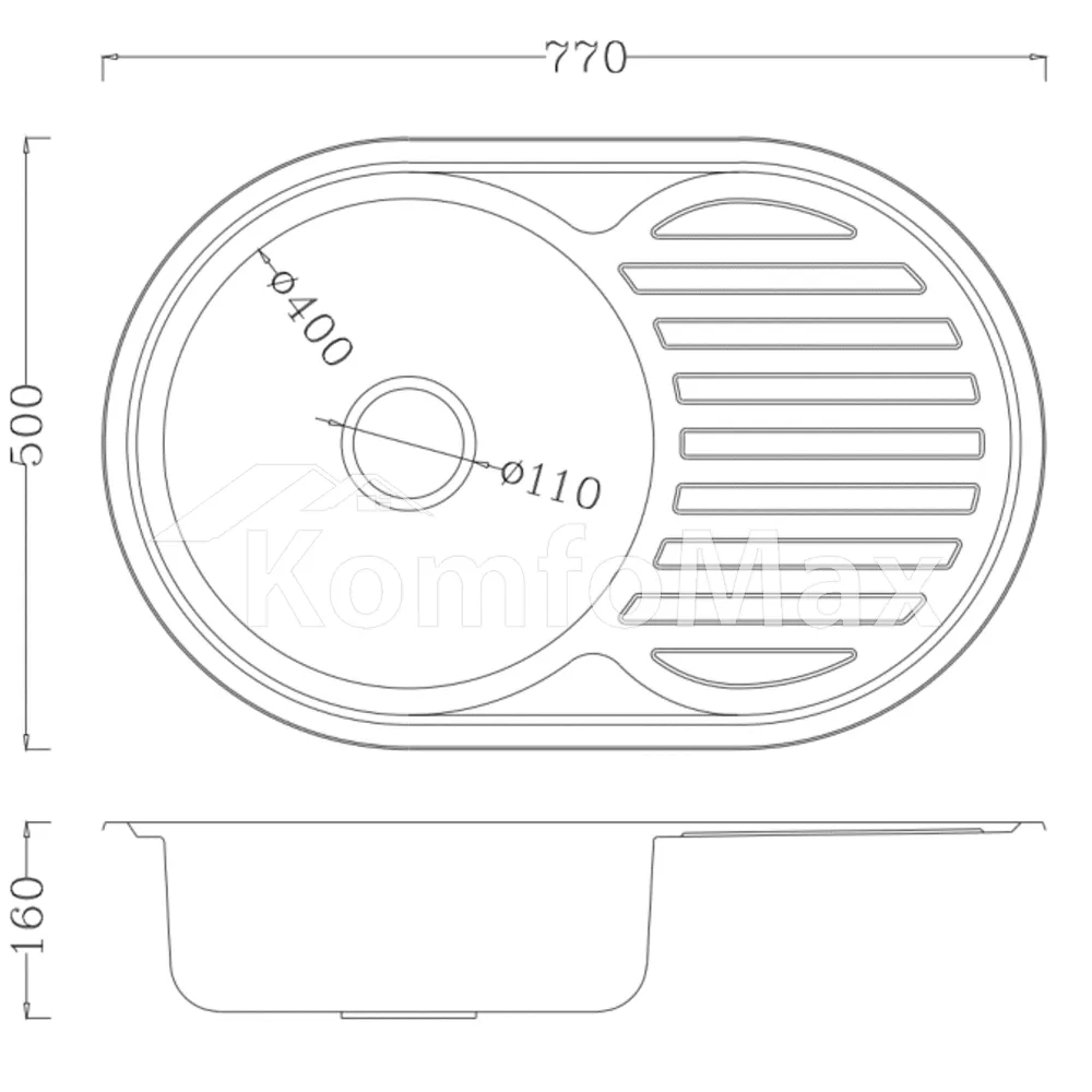 Мийка кухонна врізна VENTA VM7756D 0.6мм 770х550мм decor  - фото 2
