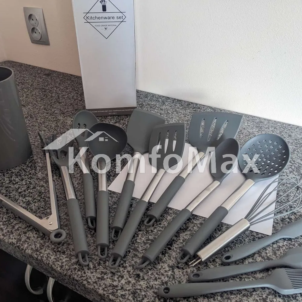 Набір кухонного приладдя Kitchenware set силікон 14 предметів, сірий  - фото 6