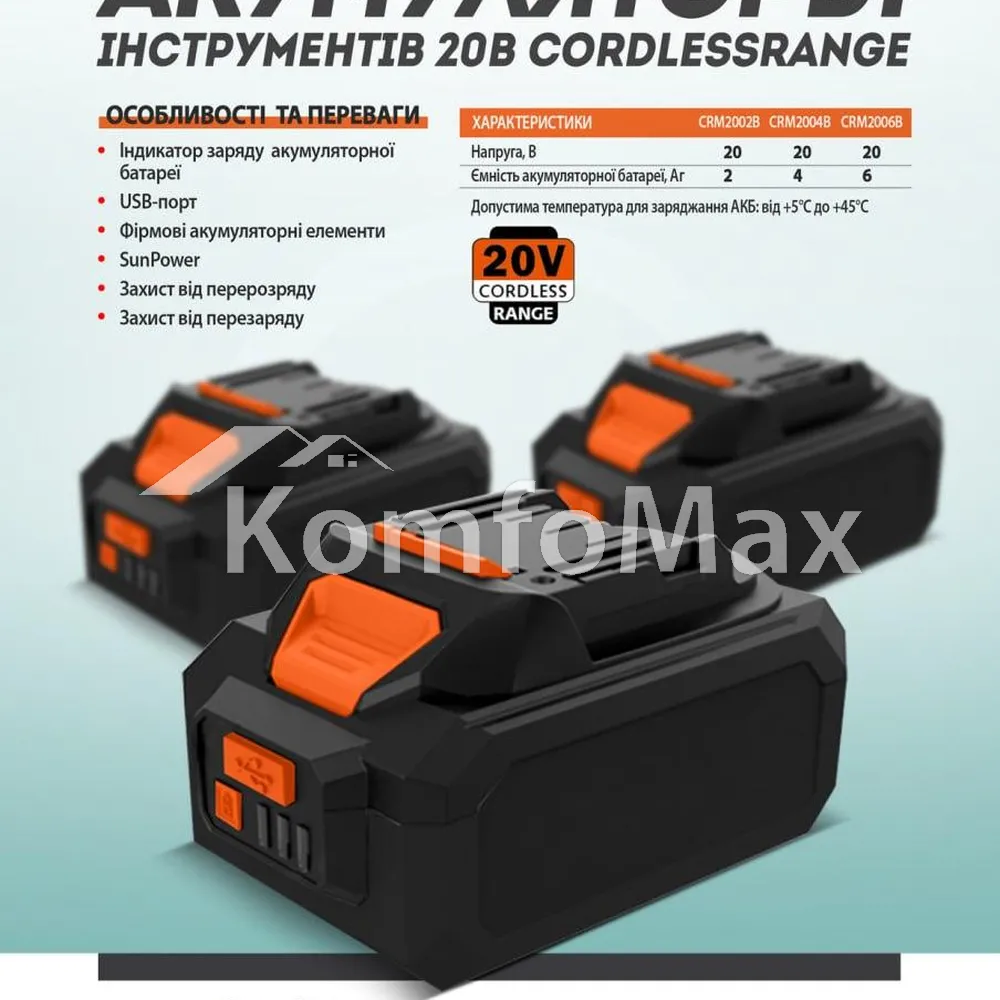 Акумулятор Li-lon Sturmax CRM2004B 20В 4.0Ar серія Cordless Range  - фото 5