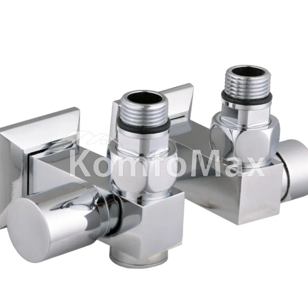 Комплект кранів для рушникосушки SOLOMON LUX 1/2″CUBE CHROM 8888_ТЕН вентильний кутовий з американкою 