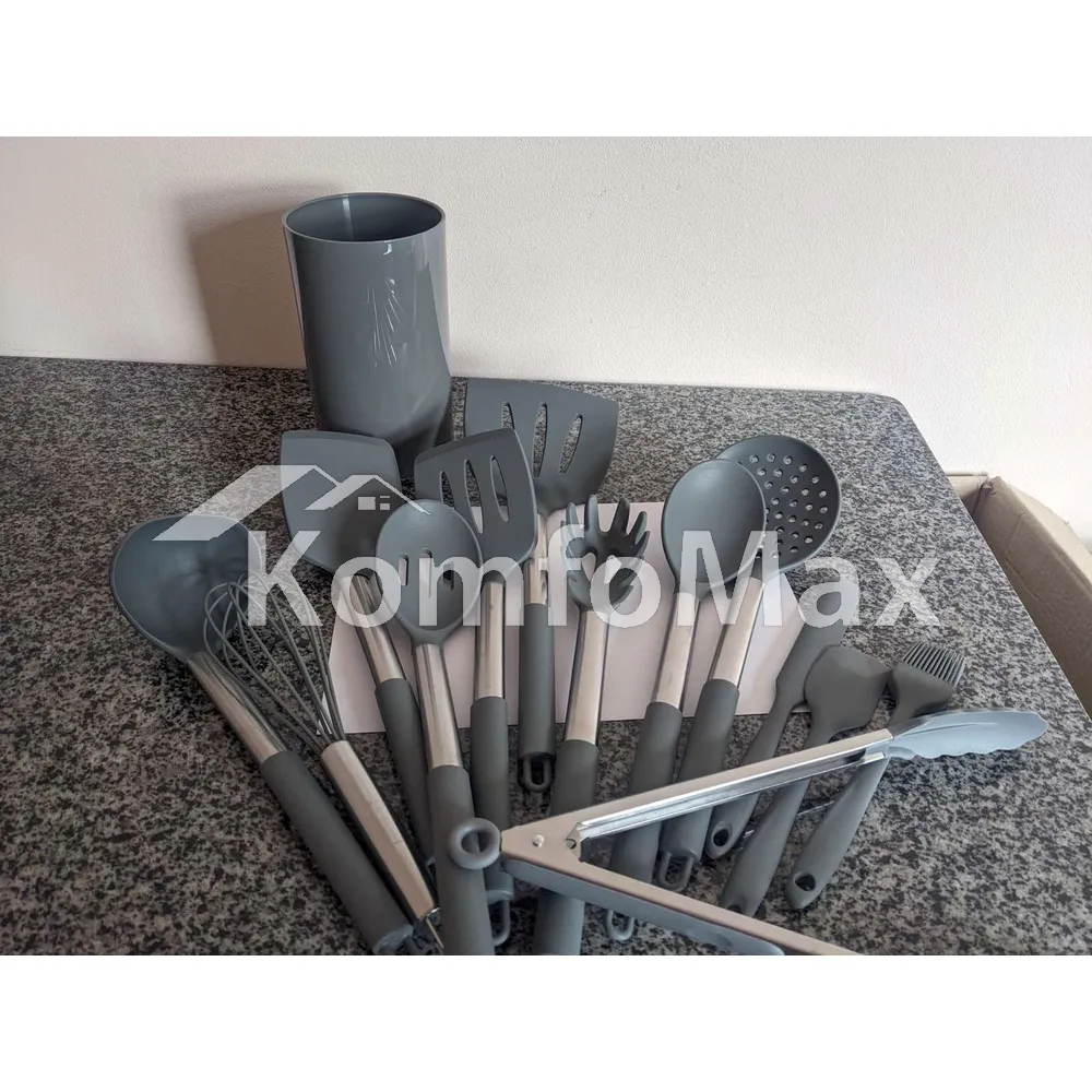 Набір кухонного приладдя Kitchenware set силікон 14 предметів, сірий  - фото 10