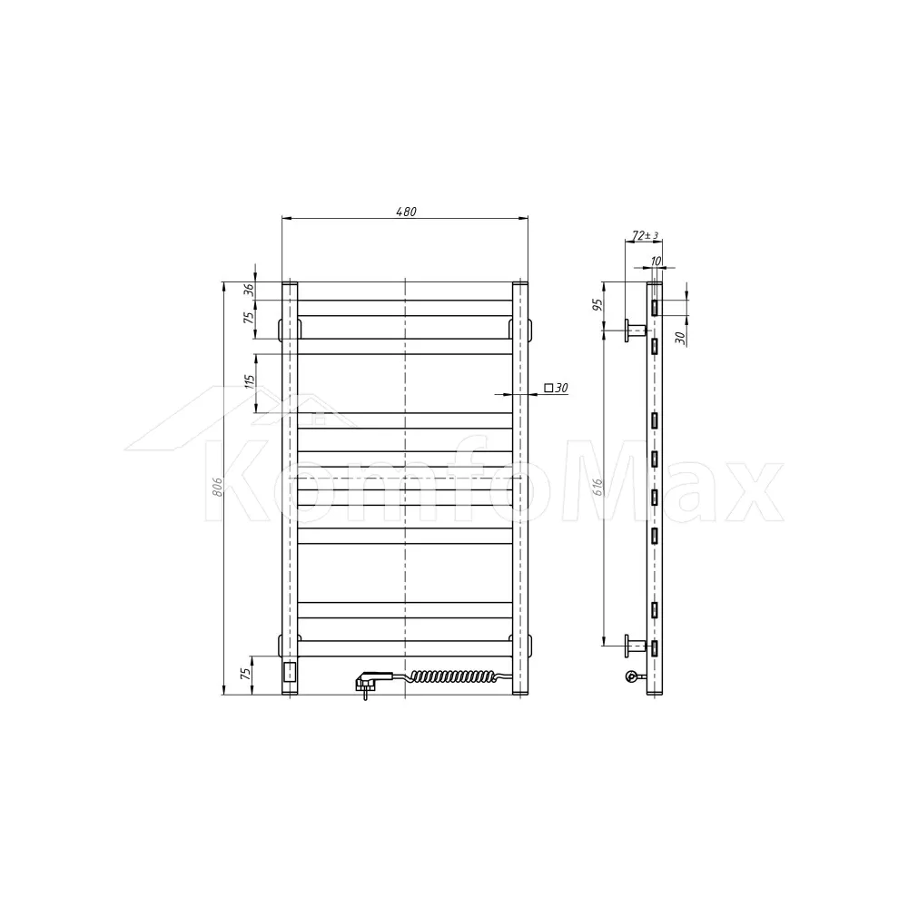 Рушникосушка електрична Navin Авангард R Sensor 480х800мм. чорна  - фото 2