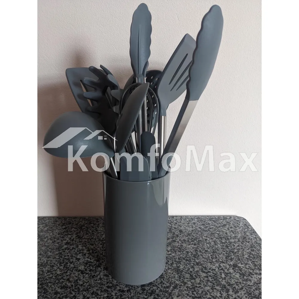Набір кухонного приладдя Kitchenware set силікон 14 предметів, сірий  - фото 3