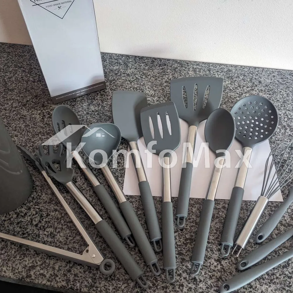 Набір кухонного приладдя Kitchenware set силікон 14 предметів, сірий  - фото 7