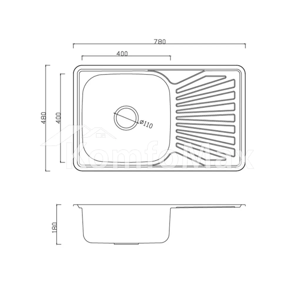Мийка кухонна врізна VENTA VM78488D 0.8мм 780х480мм decor  - фото 2