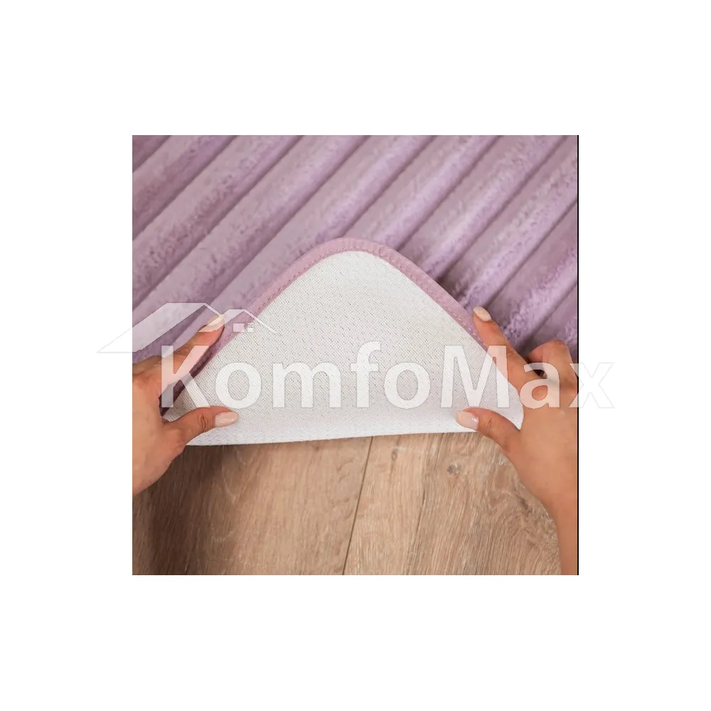 Килимок для ванної кімнати DarianA Premium еко-хутро, 60х120см. Страйп, пастельно-рожевий  - фото 1