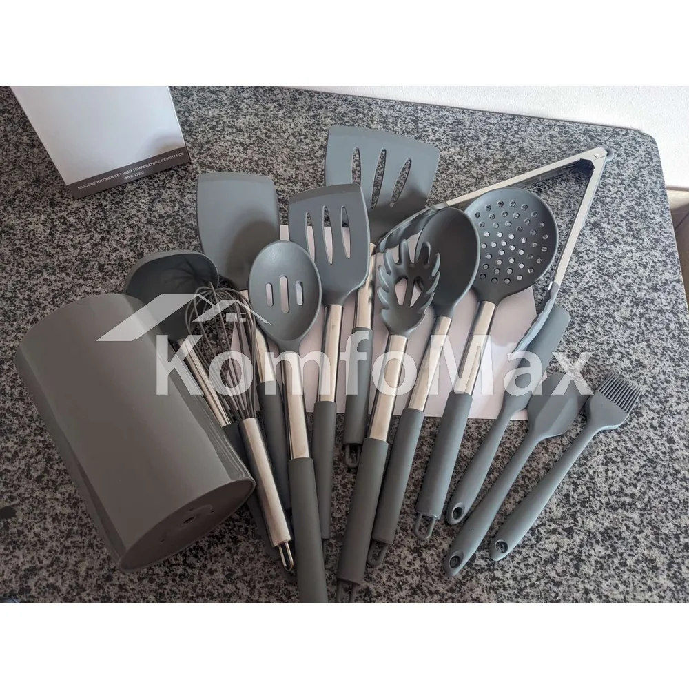 Набір кухонного приладдя Kitchenware set силікон 14 предметів, сірий  - фото 8
