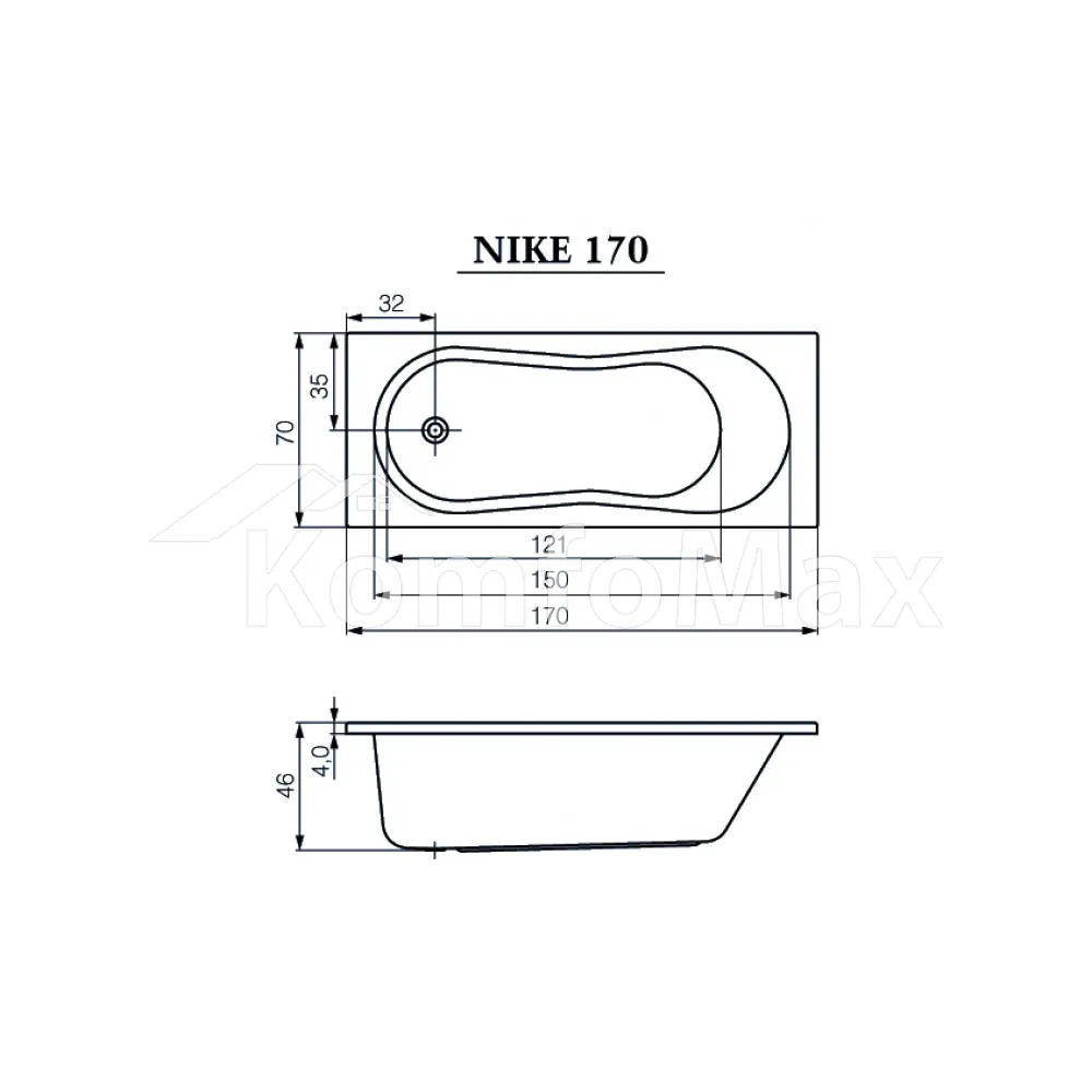 Ванна акрилова CERSANIT Nike 170x70 + ножки Тип 1  - фото 1