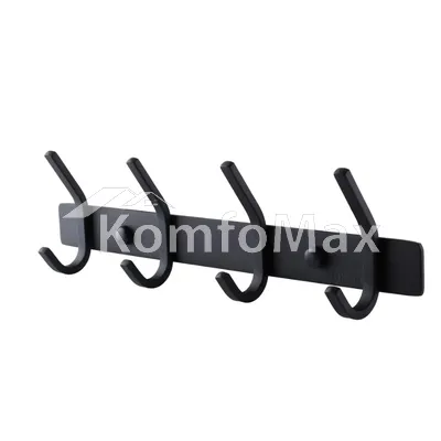Гачки на планці Globus Lux SQ 9435-4 SUS304 чорна матова на 4 гачки