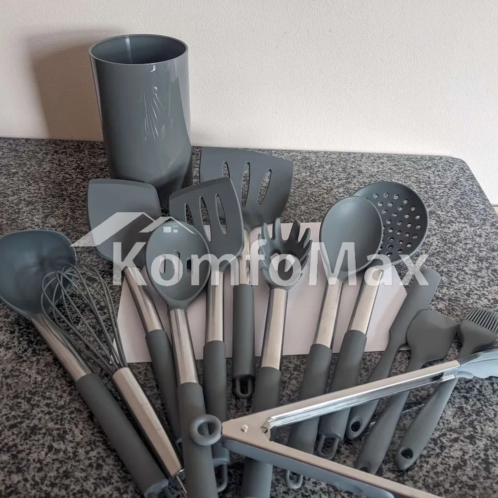 Набір кухонного приладдя Kitchenware set силікон 14 предметів, сірий  - фото 10