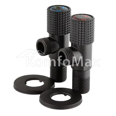 Комплект кранів кутових кераміка SOLOMON EXCLUSIVE 1/2″X1/2″ 9889 BLACK/BLACK (комплект2шт.)