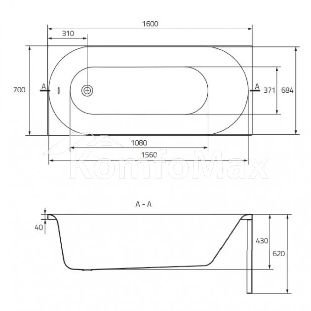 Ванна акрилова CERSANIT Octavia 160x70 (ABS S301-252) + ножки (PW01/S906-001)  - фото 2