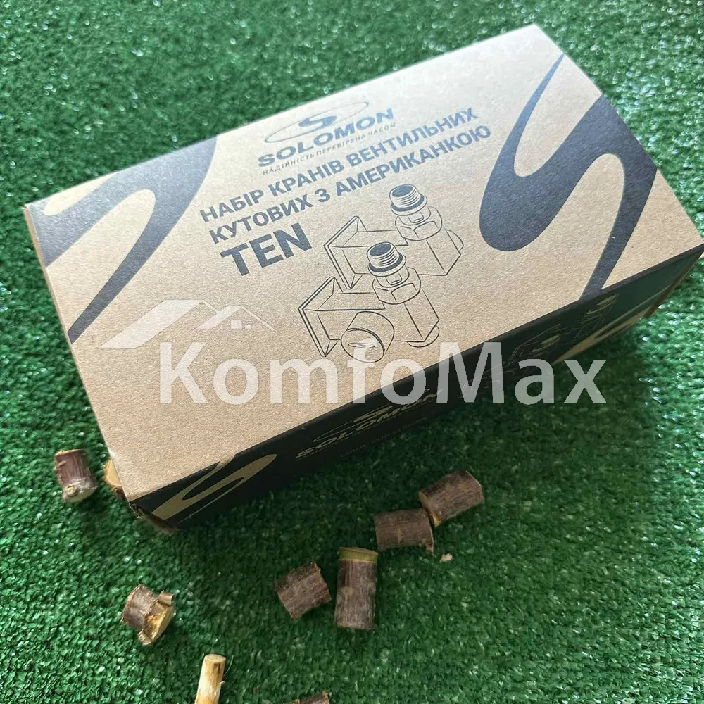 Комплект кранів для рушникосушки SOLOMON LUX 1/2″CUBE CHROM 8888_ТЕН вентильний кутовий з американкою  - фото 3