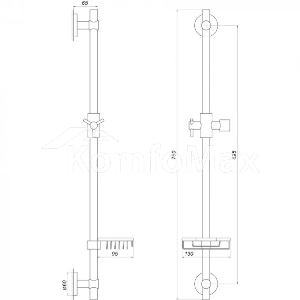 Душова стійка Dishi T1107-1C, латунь хром  - фото 4