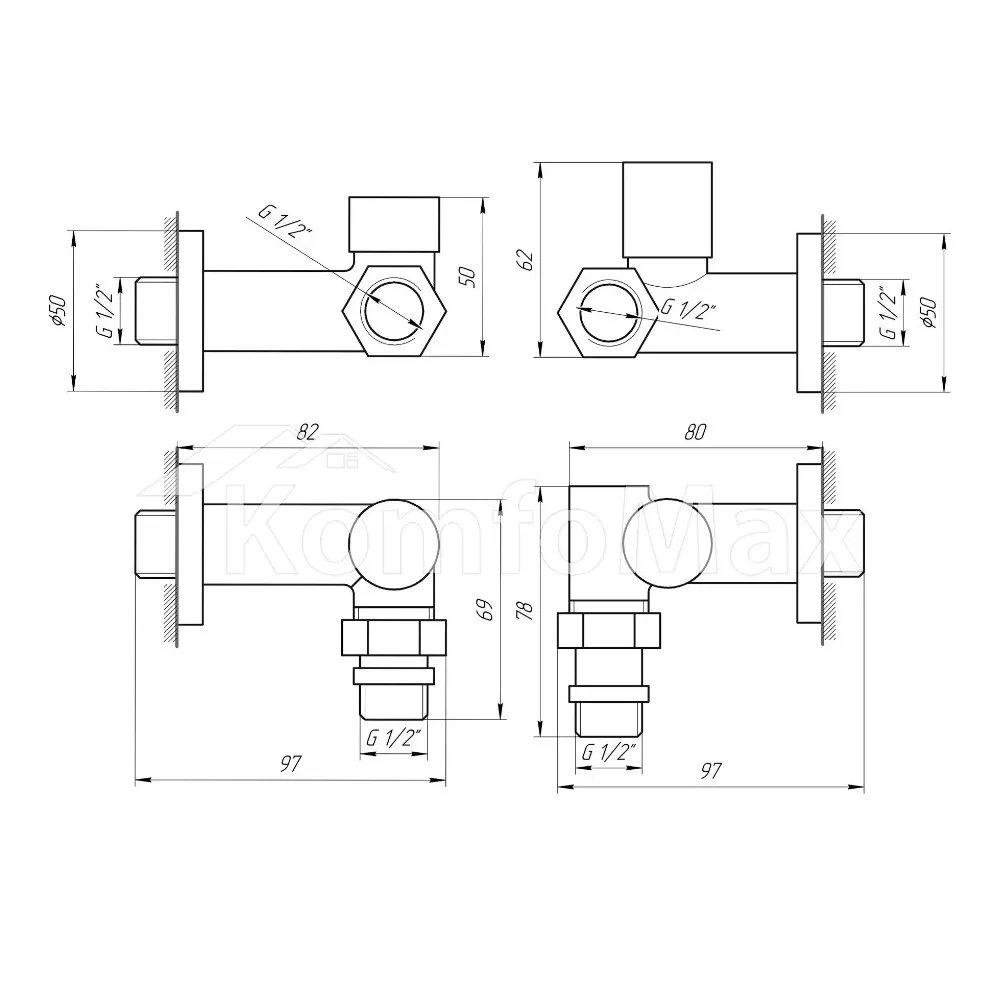 Комплект кранів для рушникосушки SOLOMON LUX 1/2″ WHITE 7777 білий  - фото 4
